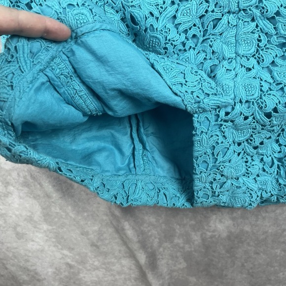 Talbots Floral Sheath Dress Wms 14P Blue Lace Overlay Cotton Sleeveless Coquette - Picture 6 of 8